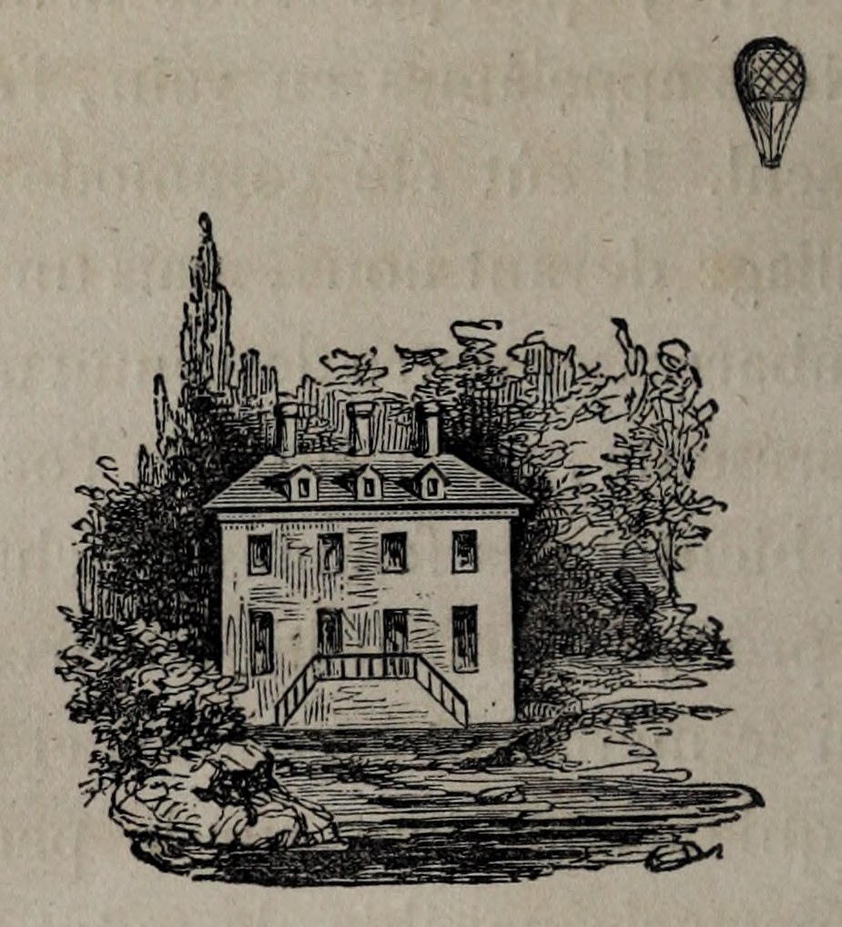 Original tailpiece: a balloon above a country house, Volume II, p.174.