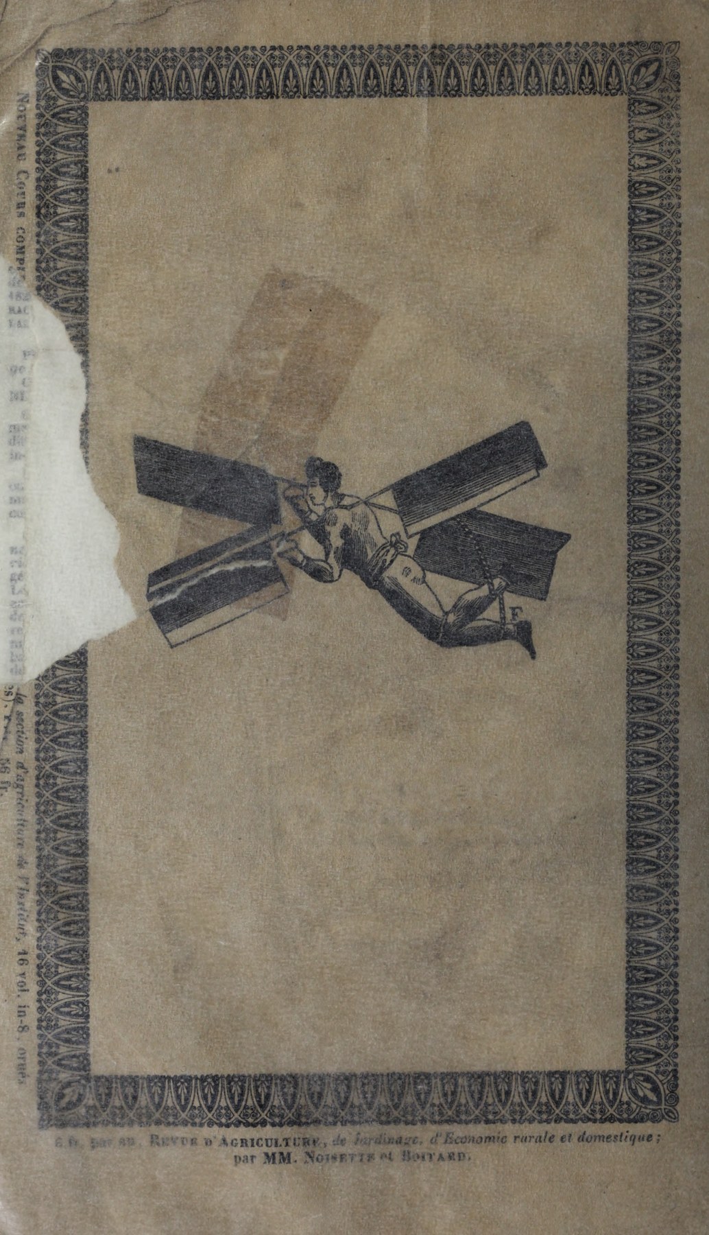 Original damaged rear wrapper showing a man with flying apparatus