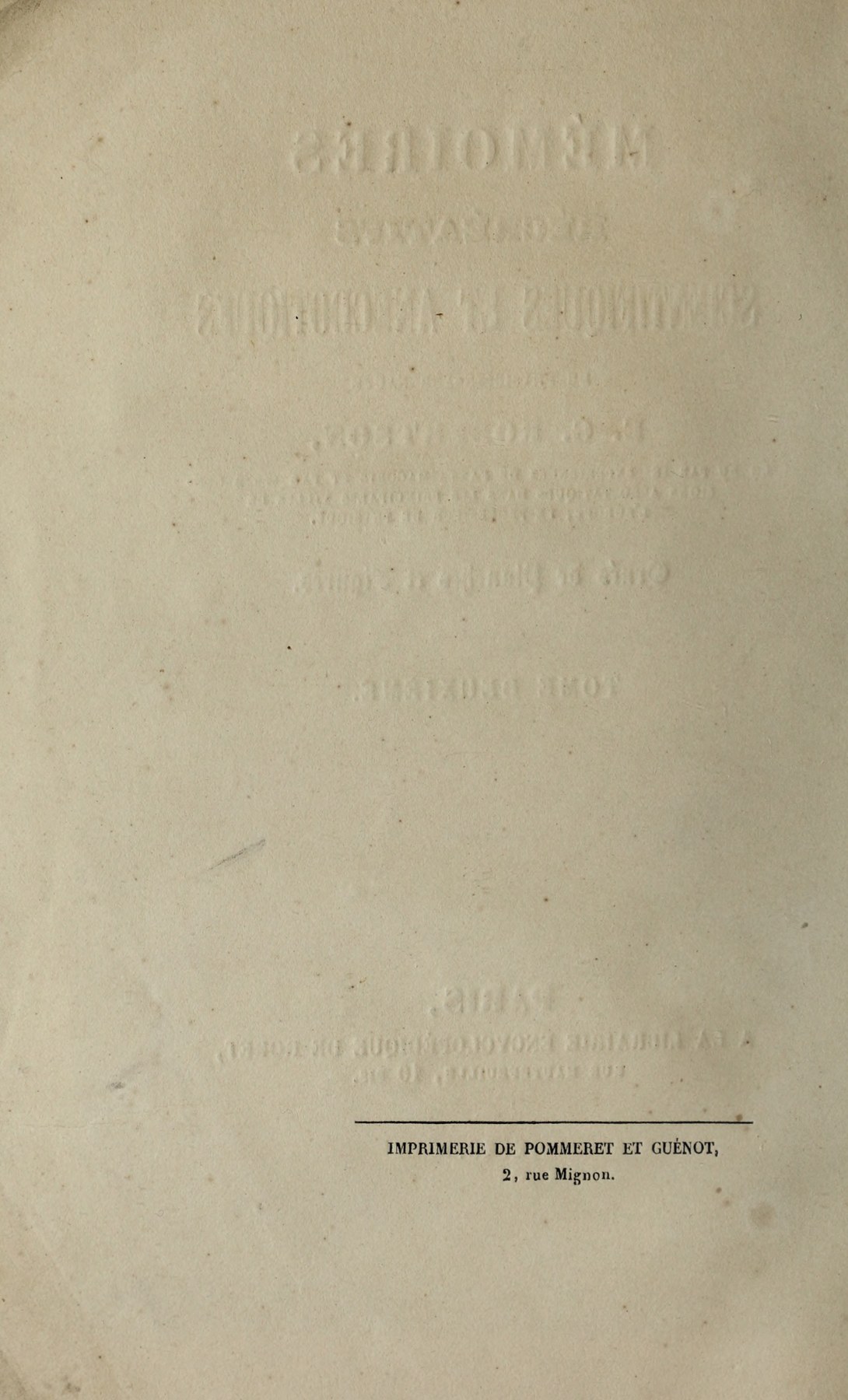 Original Pommeret and Guénot imprint and rule